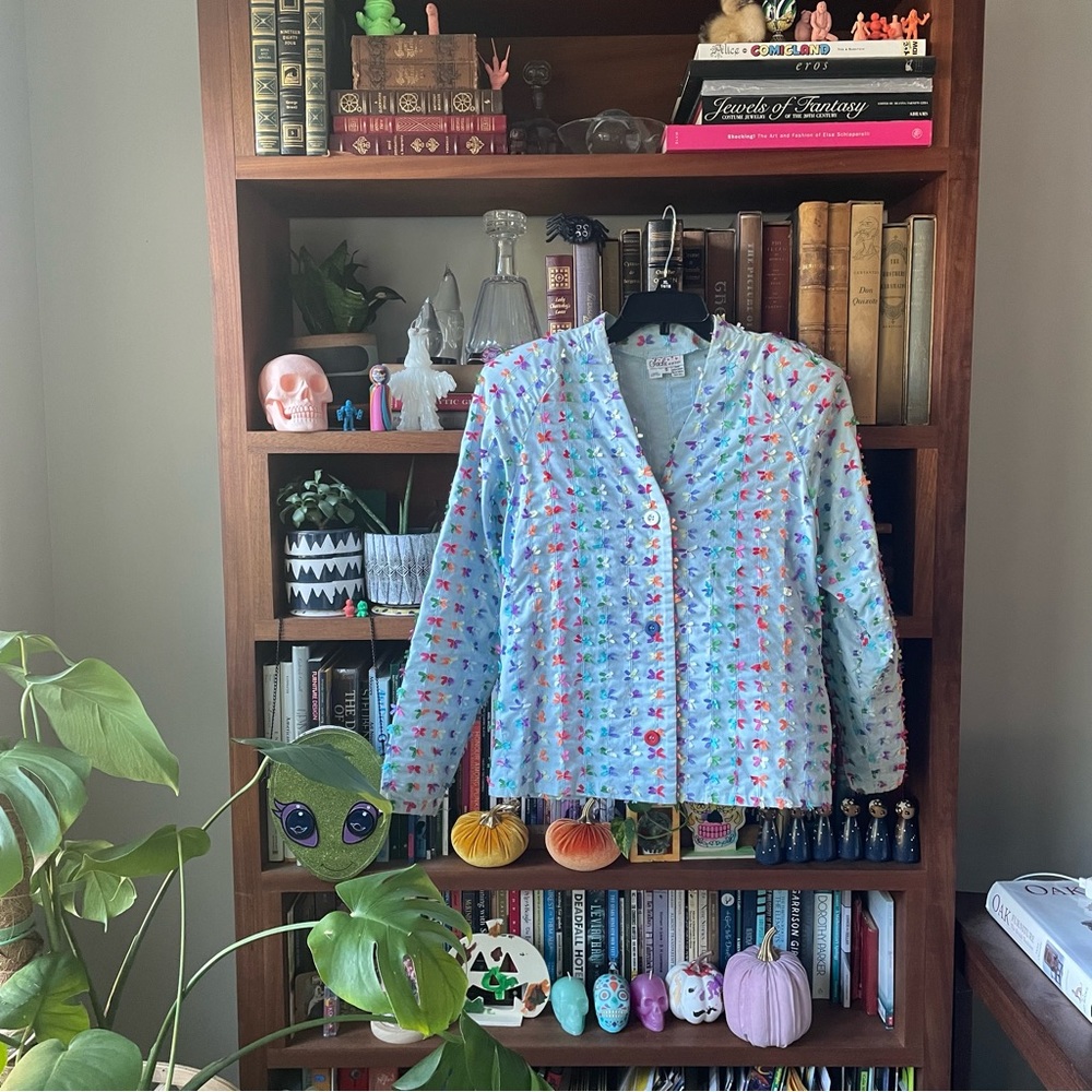 Vintage Blue Rainbow Cotton Ribbon Cardigan View 4